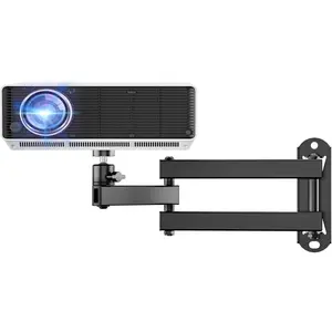 Mini Foldable Projector Wall Mount with 360° Rotating Gimbal, Fully Adjustable Wall/Ceiling Mount Bracket for 1/4" M4 M6 Screw Projectors, Small Projector Holder up to 4.4lbs (1330LM-PM), Black
