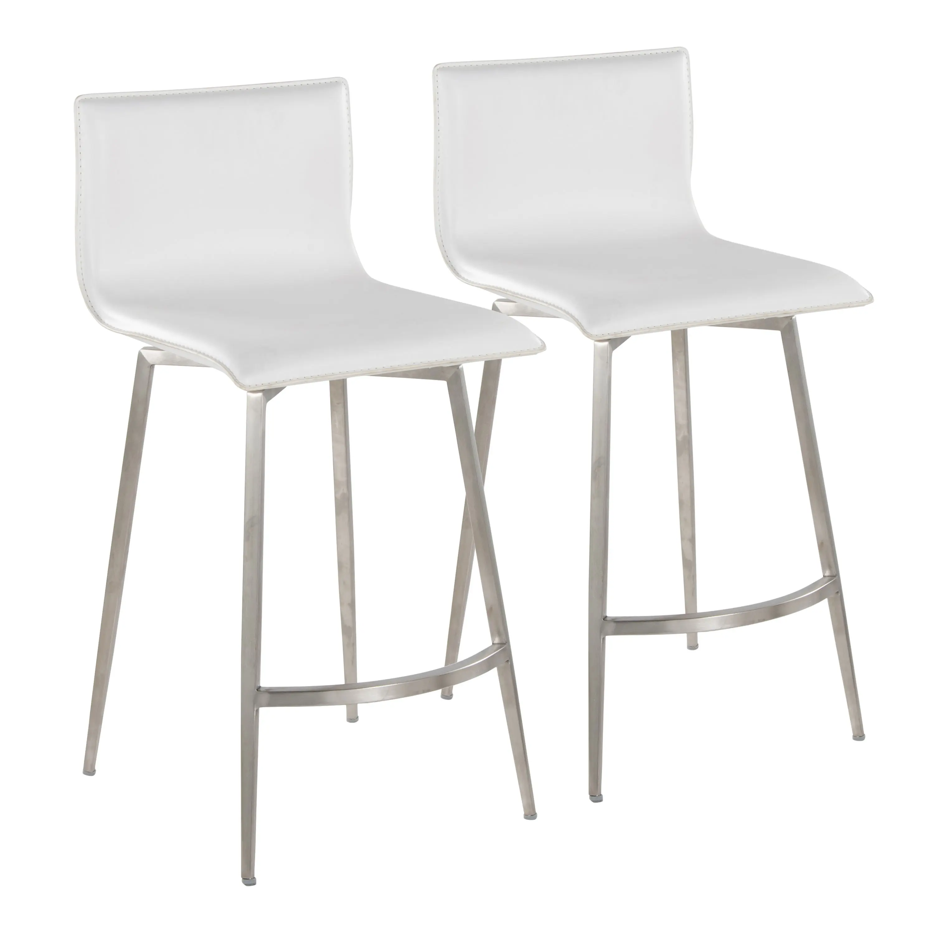 Nokaa 26-Inch Armless Fixed-Height Swivel Counter Stools, Stainless Steel Base, White Faux Leather Seat, Contemporary Set of 2 for Kitchen Island, Home Bar, Counter Stool, Set Of Two