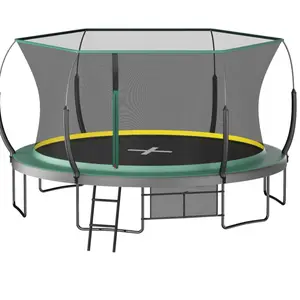 14FT Round Bungee Rubber No Gap Trampoline, Fast Assembly, Double Layer PVC Mesh Fabric, Galvanized Metal Pipes, Suitable for Teenagers and Adults, Bring a Ladder and Shoes