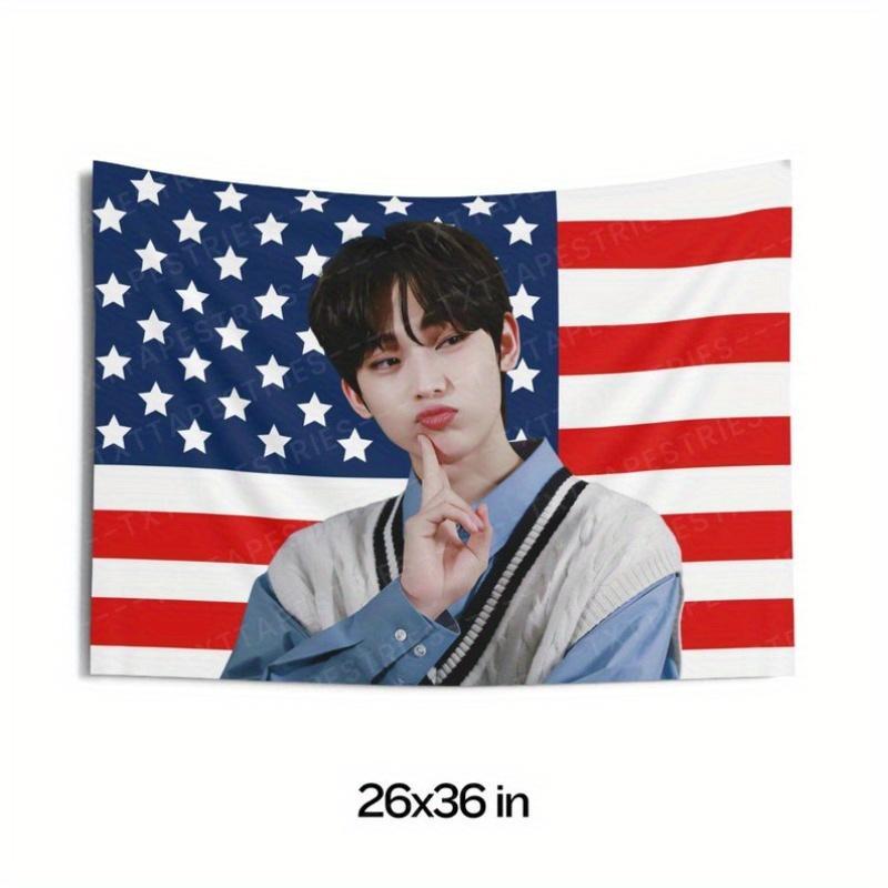 1pc Sunoo Cute Pose American Flag Banner - Polyester, 26x36 Inches, Walk the Line Design, World Tour 2025, Kpop Fan Flag, Concert Banner | Vibrant Print | Durable Polyester, Sunoo Concert Banner