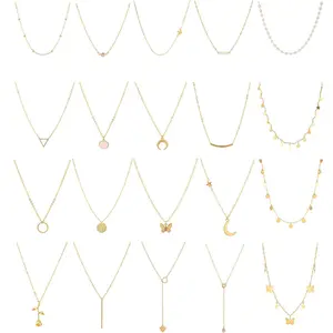 20 Count 14K Gold Plated Choker Necklaces for Women, Dainty Gold  Coin Pearl Pendant Simple Chain Necklace Set Cute Gold Layered Necklaces for Women Teen Jewelry Gifts