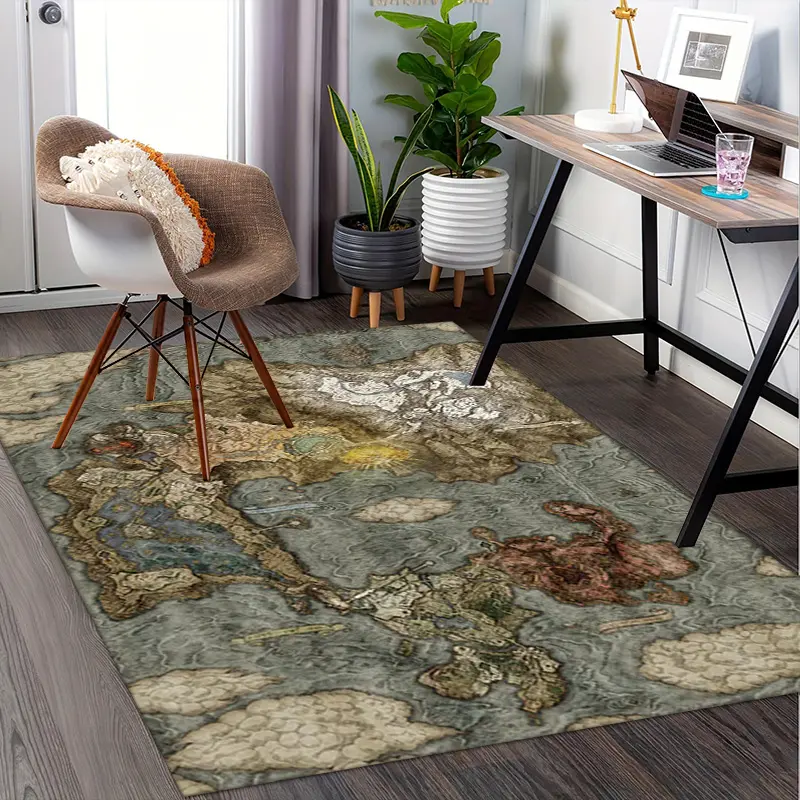 Eld Fantasy World Map Home Office Living Room Decor for Fans, Office Chair Mat for Carpet, Workspace Accessory, Dynamic Pattern, Easy Maintenance, Themed Floor Covering