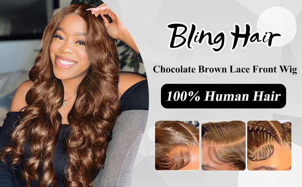 Bling Hair Chocolate Brown Wigs Body Wave 13x4 13x6 HD Transparent Lace Front Human Hair Wig For Women 4x4 Lace Closure Brazilian Remy Human Wig Pre plucked Natural Hairline 30 Inch 180% Density TikTokShopStockUp