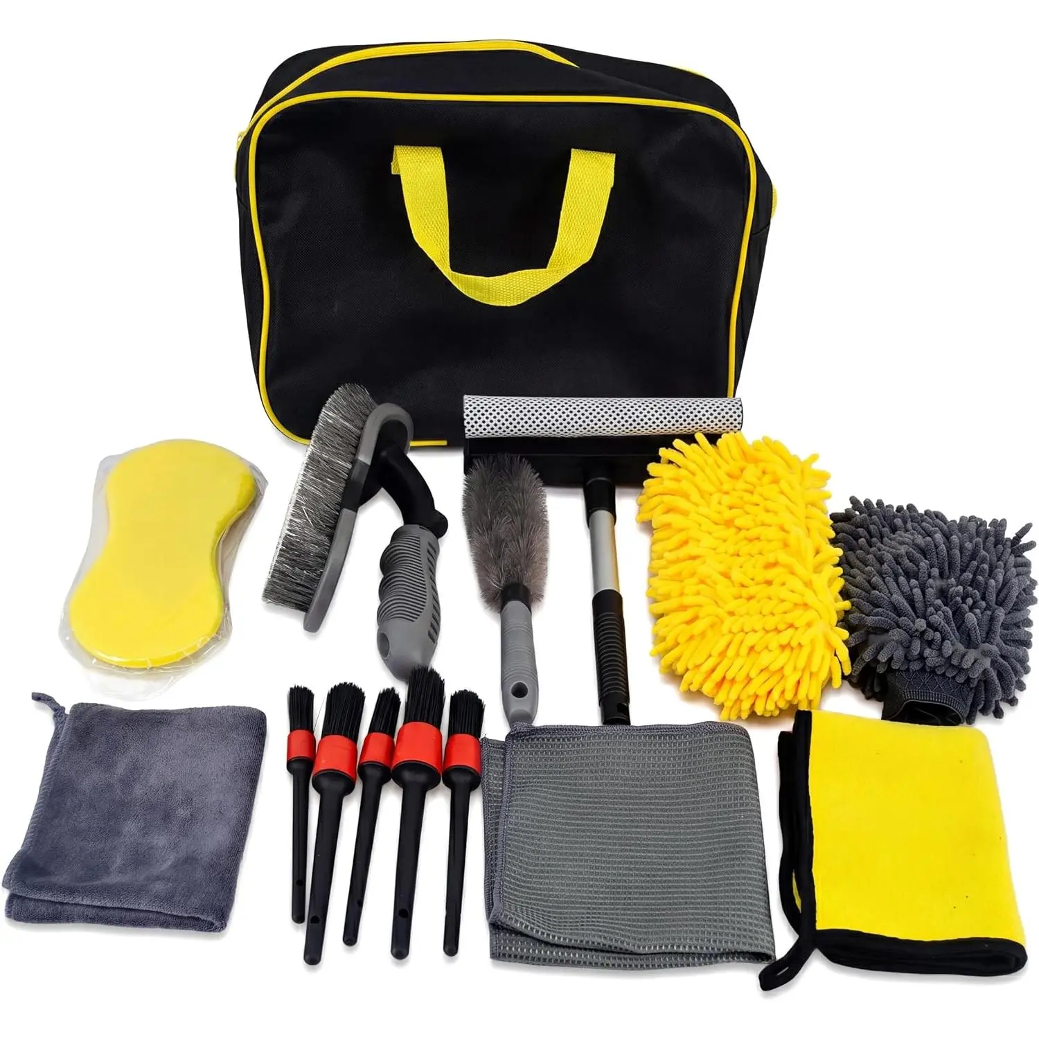 Complete  Detailing Kit 15 count, Includes Wash Mitt, Microfiber Towels, Wheel Brush, Detail Brushes & Portable Carry Bag
