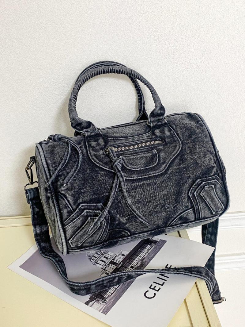 Women's Fashionable Denim Boston Bag, Casual Large Capacity Crossbody Bag for Daily Used, Trendy All-match Commuter Bag, Denim Shoulder Bag, Ladies Purse