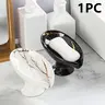 1-Piece Ceramic Leaf-Shaped Self-Draining Soap Dish, Marble Pattern Bathroom with Drainage, Easy to Clean, Shower Soap Dish
