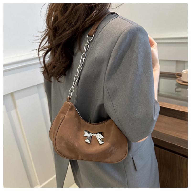 Sweet Little Fresh Bow Handbag Women Korean Armpit Crossbody Bag Chain Shoulder
