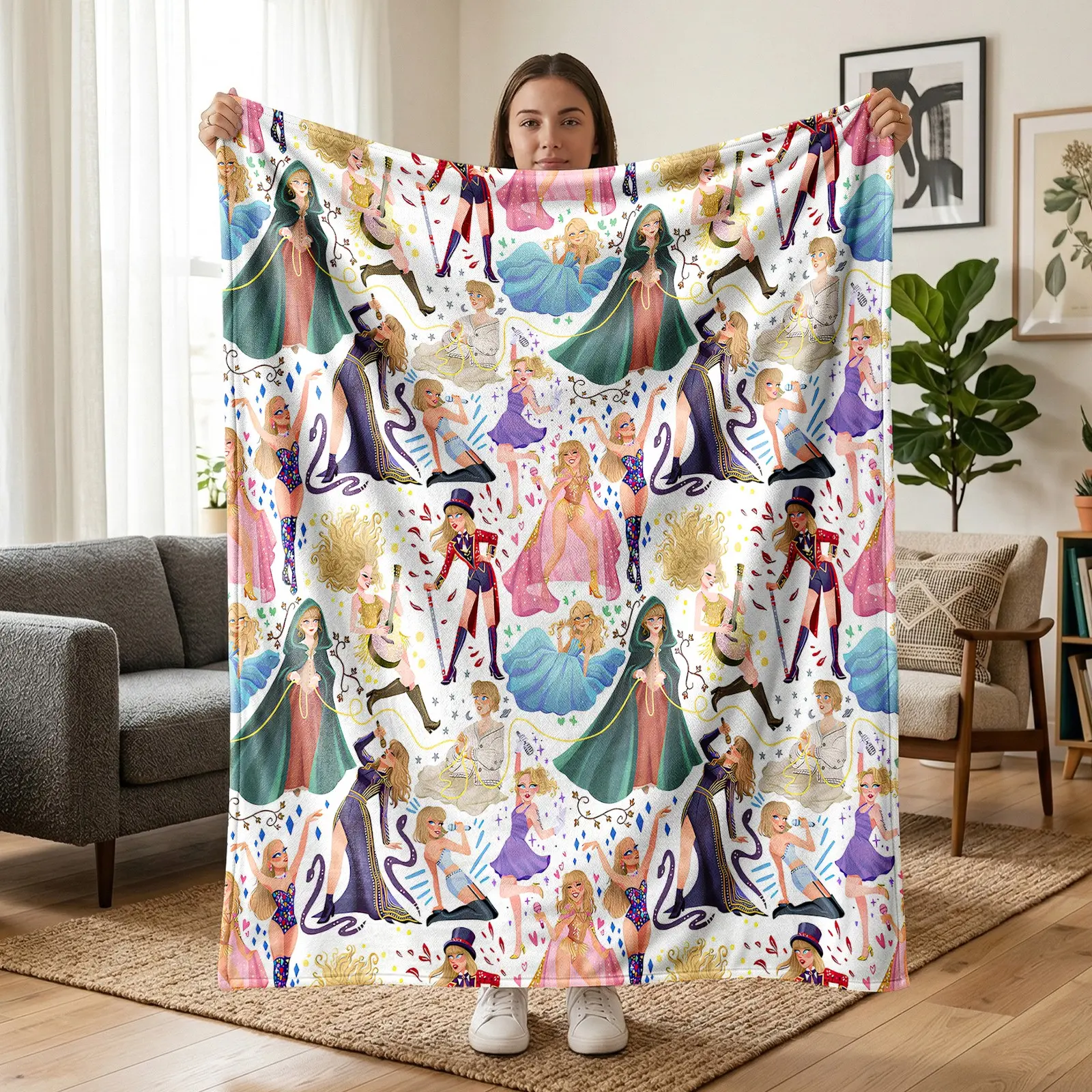 1pc Princess Fantasy Flannel Blanket, Colorful Princess Character Pattern Fleece Throw with Magical Fairy Tale Design, Soft Cozy Blanket for Sofa, Bed, Bedroom, Reading Corner, Game Room, Travel, Birthday and Christmas Gift
