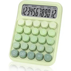 Mechanical  Calculator with Big Buttons, 12 Digits, Large LCD Display, Cute  Desktop Calculator, Aesthetic School Supplies for Office, School,  & Business Use, Automatic Sleep (Green)