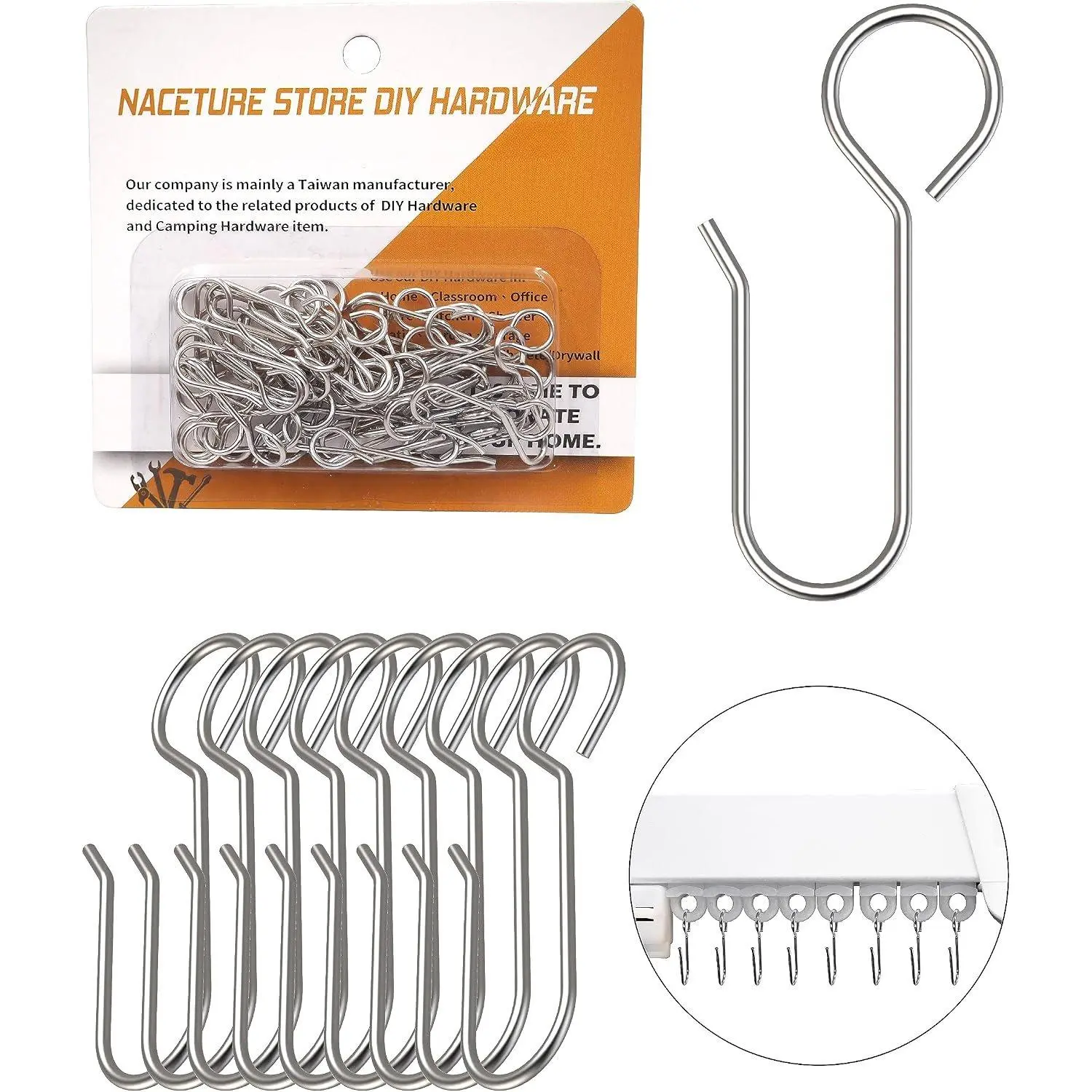Metal Curtain Hooks for Drapes – 50 Pack Drapery Hooks Curtain Track Hooks Hanger S Hooks Stainless Steel Hardware Hooks Small Clips for Ceiling Curtains Track Indoor/Shower/Window | For ceiling curtain tracks, drapes, shower curtains and window curtains.