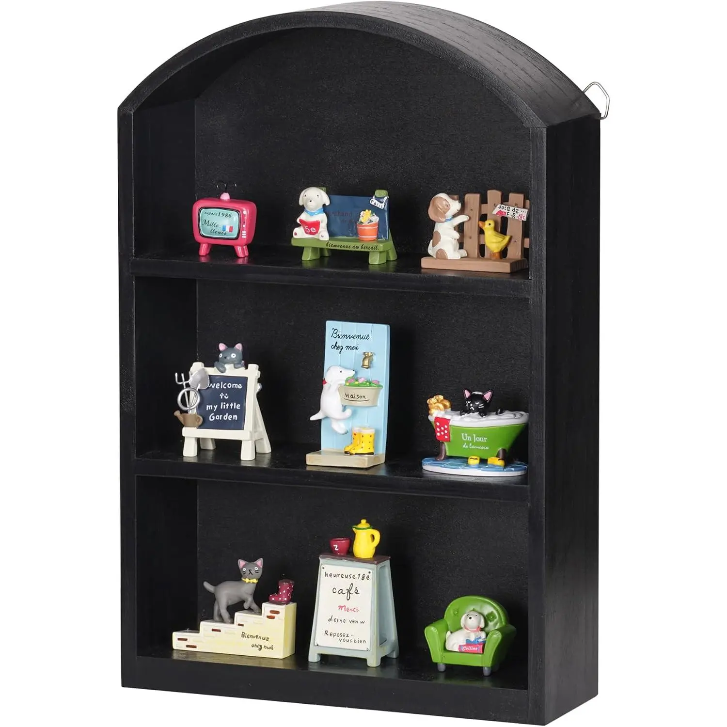 9"x13.5" Modern Arched Wood Trinket Display Shelf Shadow Box, Black - Fully Assembled Durable Wooden Shelf for Wall or Desk, Display Collectibles & Perfumes