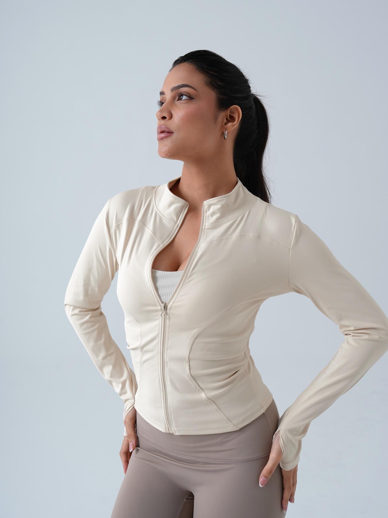 Women's Solid Zip-Up Sports Jacket, Sporty Long Sleeve Outerwear for Women, Ladies Sportswear for Indoor and Outdoor Wear