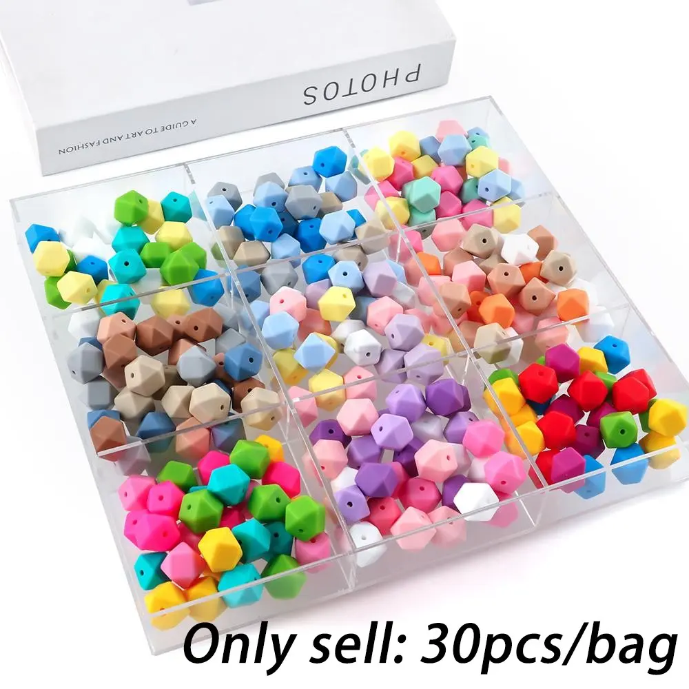 30Pcs 14mm Silicone Hexagonal Bead Set DIY Beads Assorted Colors and Styles DIY Bracelet Necklace and Earring Accessories Versatile Crafting Materials Perfect for Creative Projects and Gifts DIY Beading Accessories Beaded Set