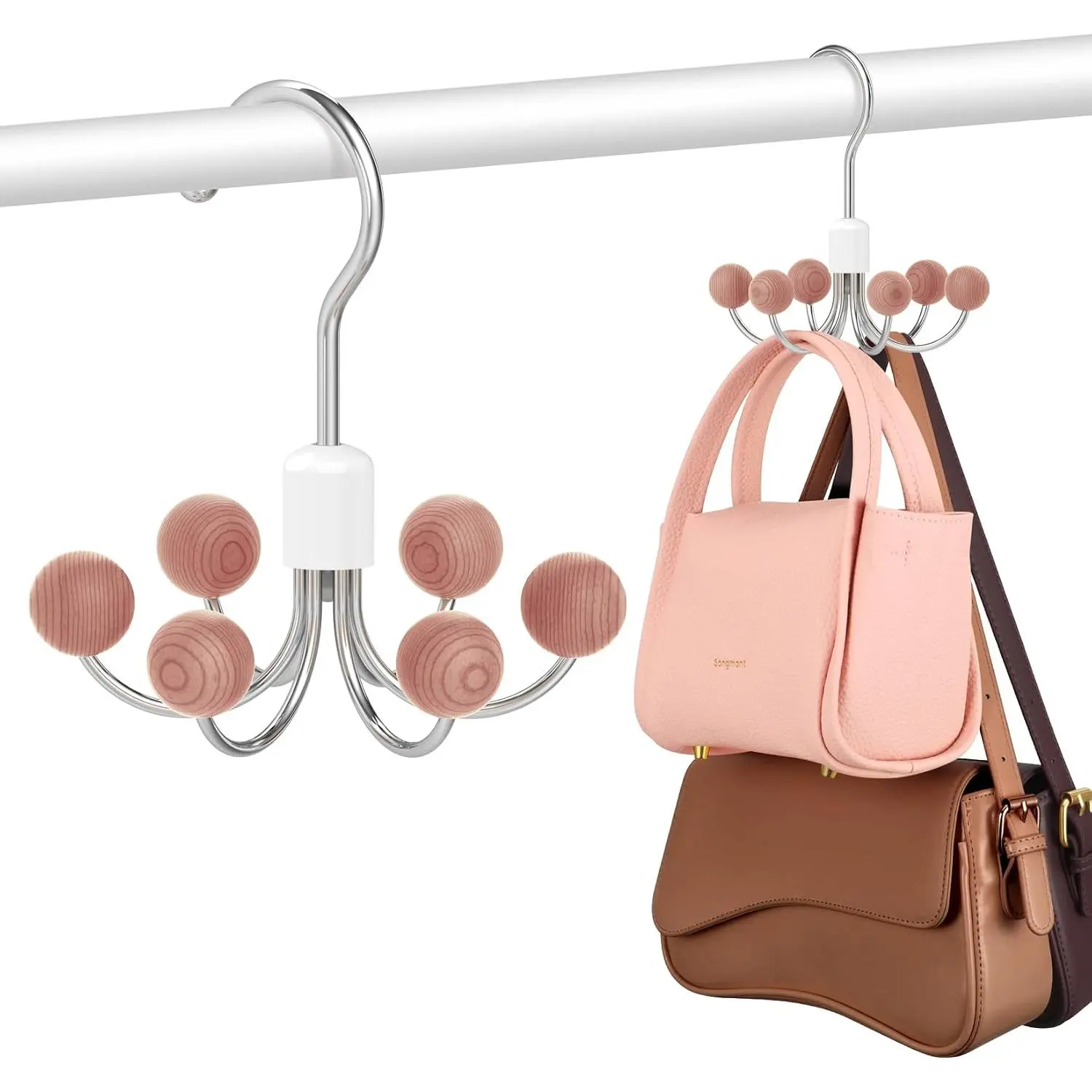 Purse Organizer,2 Pack Space Saving Purse Hangers for Closet,Multi Purpose Rotating  Top Hangers for Bags, Bras,Scarfs,Ties, Hoodies, Hat Closet Organizers and Storage