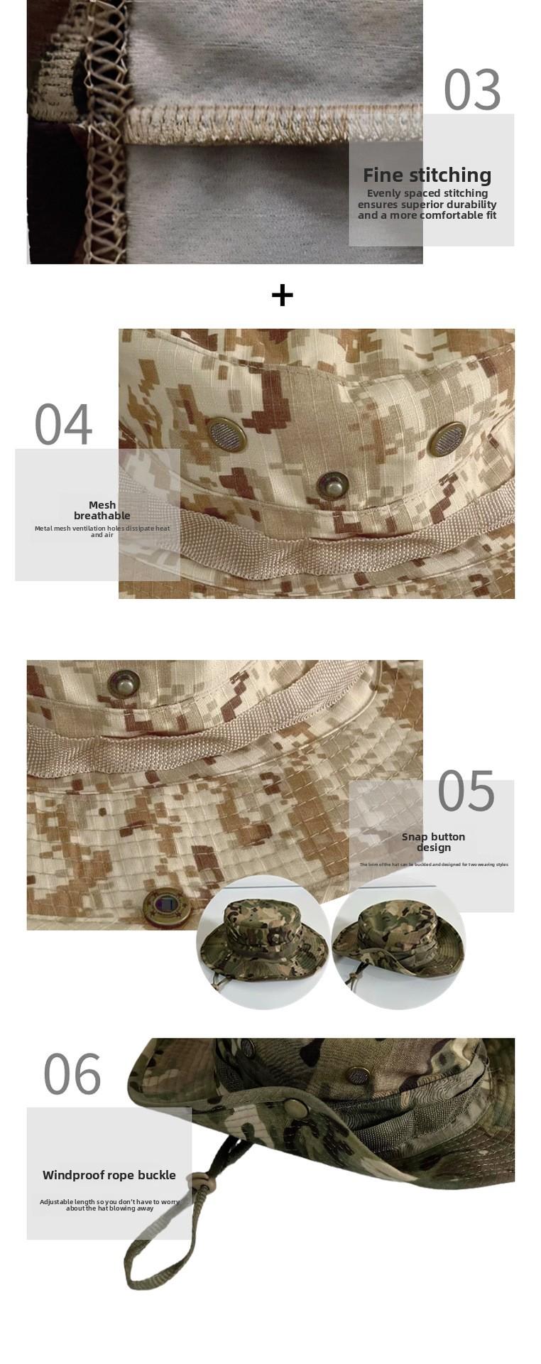 Spring and summer bucket hat, windproof visor, drawstring design, camouflage round edge outdoor fishing set, outdoor mountaineering casual windproof hat