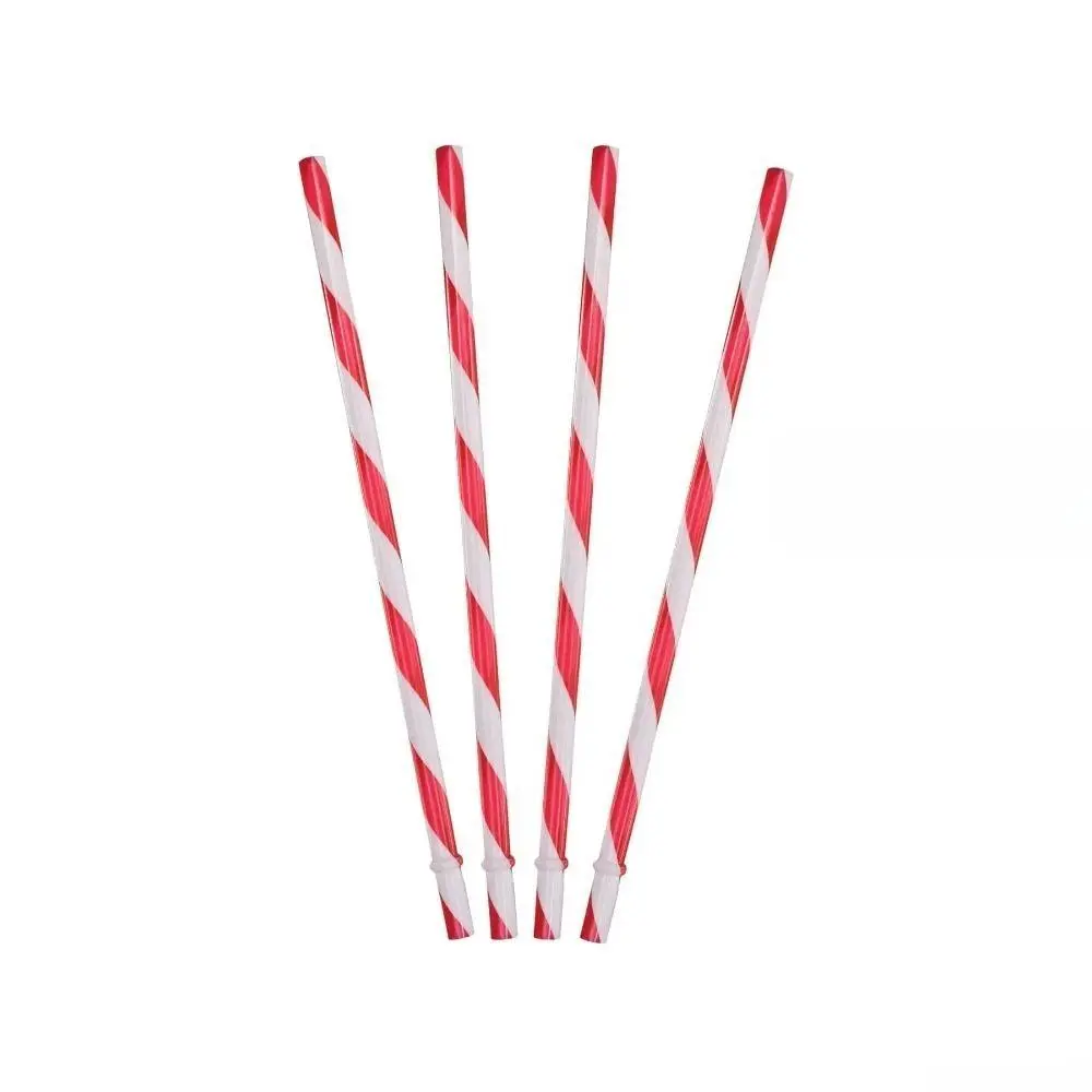10 Pc Striped Paper Straws, 20cm Thick Red & White Biodegradable Drink Straw Set for Birthday Parties, Holiday Cocktails & Tea, 10Pc, Classic, Festive, Disposable, Beverage