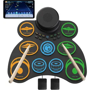 Portable Electric Drum Set for ,9+2 Pads  Drum Pad with 0.5in Thickened &Foot Pedals&Sticks, -in HIFI Speaker,Rechargeable ,Headphone Jack,MIDI,Holiday