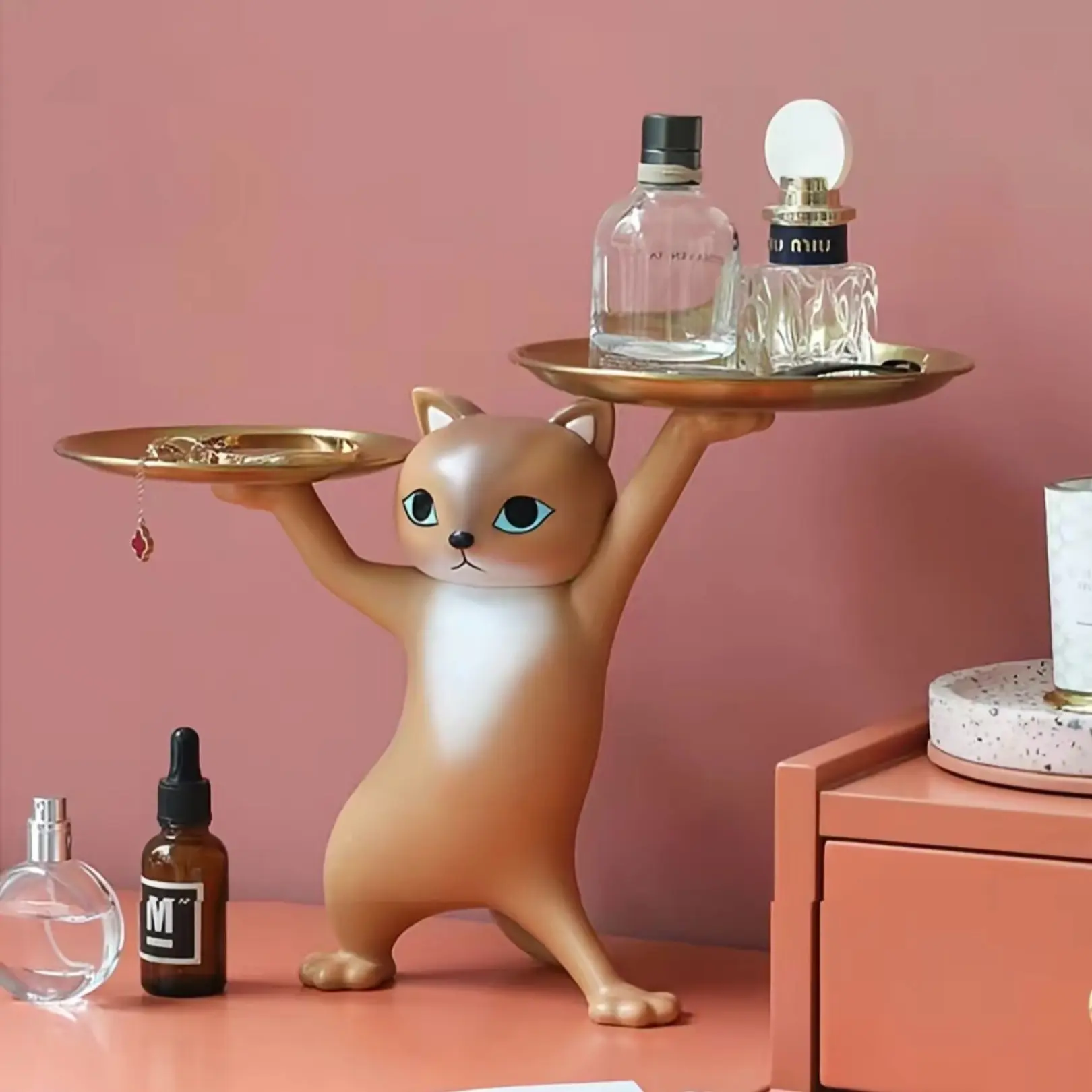 Creative Cartoon Sand Sculpture Cat Ornament, Living Room Entryway Key Holder, Desktop Tray, Moving House Gift, Decorative Item, Resin Animal Figurines, Cute Figurines