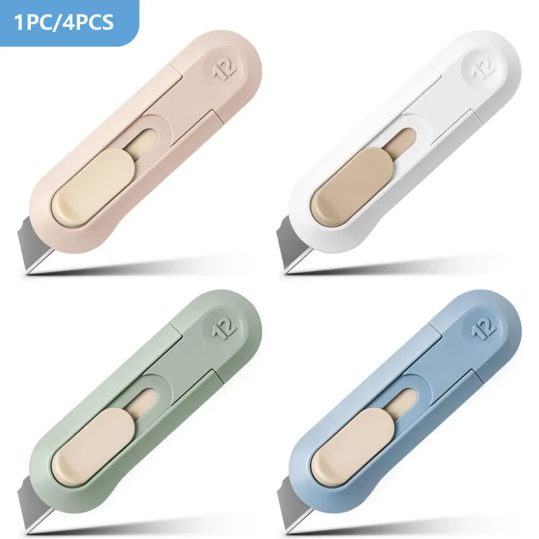 Retractable Box Cutting Knife, 1 Count/4 Counts Utility Knife for Office Home Use, Cutting Supplies for Unwrapping Parcels and Paperboard, Paper Cutters, Cardboard Cutter, Office Gadgets, Cutting Tool