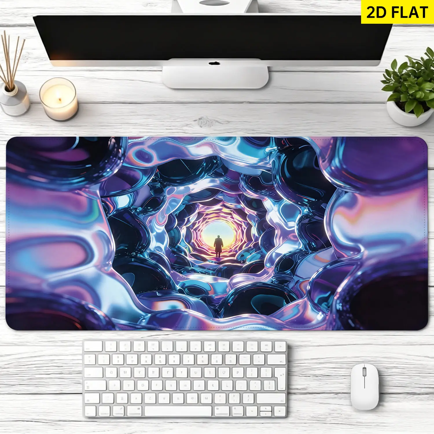 Extra Large futuristic liquid metal tunnel Mouse Pad,Non Slip Rubber Pad,Desktop Decoration Drotection Pad,Washable,Lock Edge Multi Size,Premium Multipurpose Mousepad For Office,Gaming Desk,Gift for Family and Friends