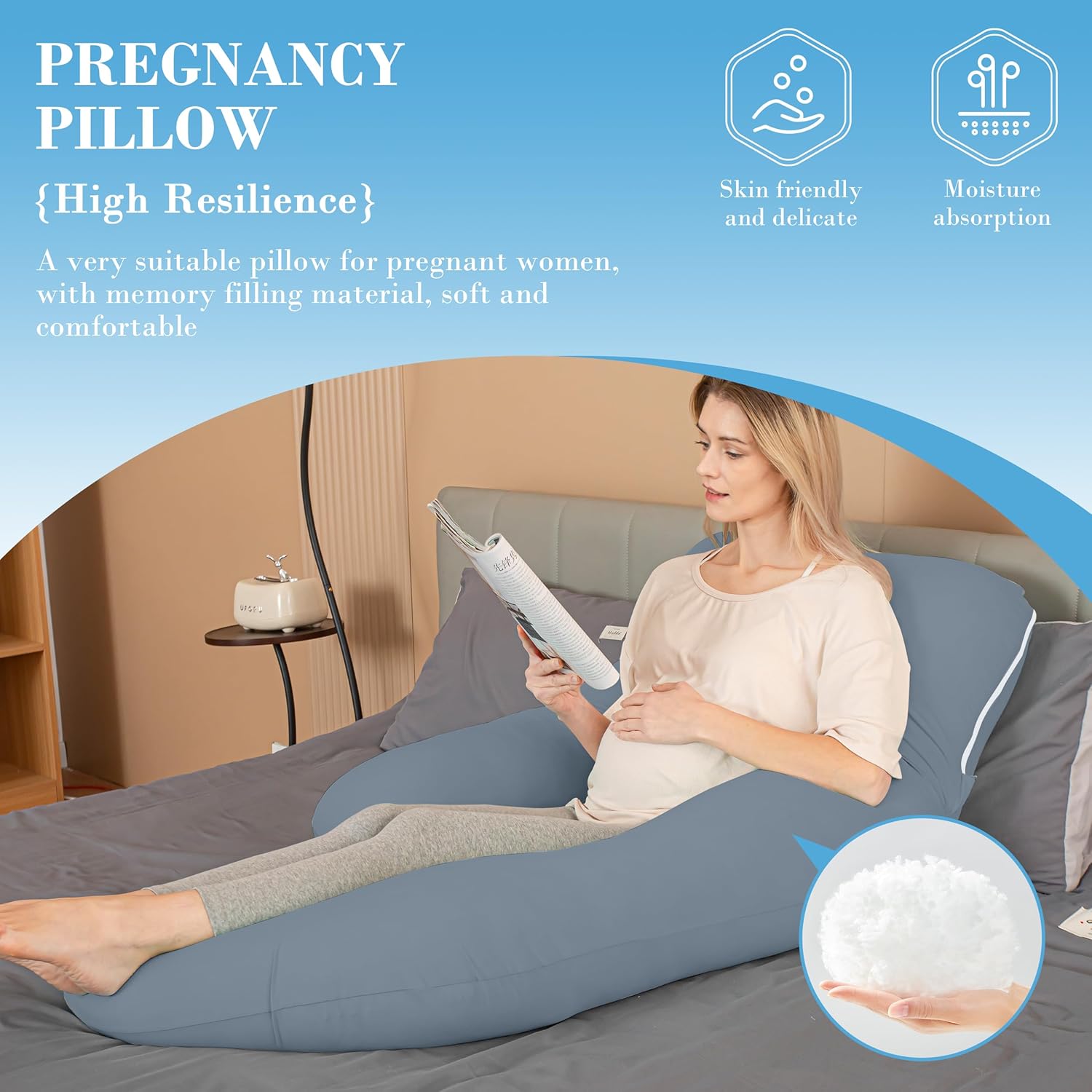 Cooling Cover  Pillows, Soft U-Shape Maternity Pillow with Removable Cover - Full  Pillows for Adults Sleeping -   Haves -  57 Inch - Grey
