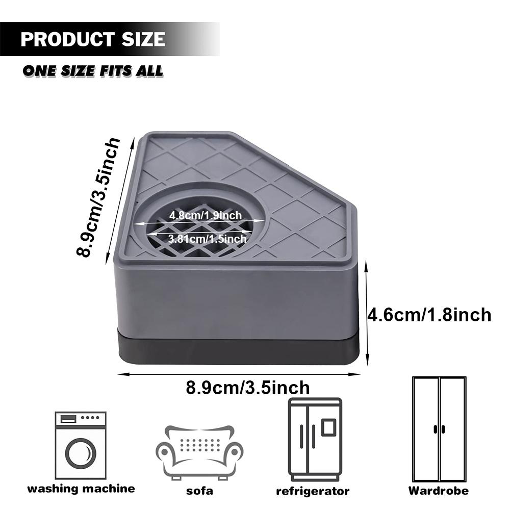 4-Piece Washer Anti-Vibration Pads, Moisture-Resistant Noise-Reducing Support Base, Durable Rubber Floor Mats for Dryer & Refrigerator