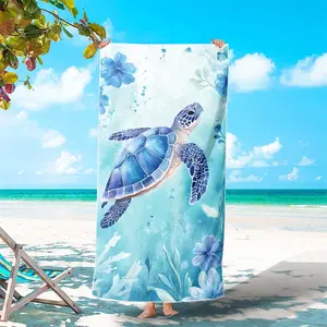 1/2Pcs (31in/63in)&(35in/71in) Watercolor Blue Sea Turtle Design Beach Towel, Tropical Ocean Floral Seaweed Print Microfiber Quick Dry Sand Free Large Pool Towel, For Outdoor Camping Beach and Seaside Swimming Pool Quick-Drying Bath Towel