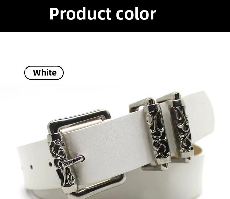 New Silver Alloy Engraved Roller Buckle Hollow Punk High Street Fashion Belt for Men And Women