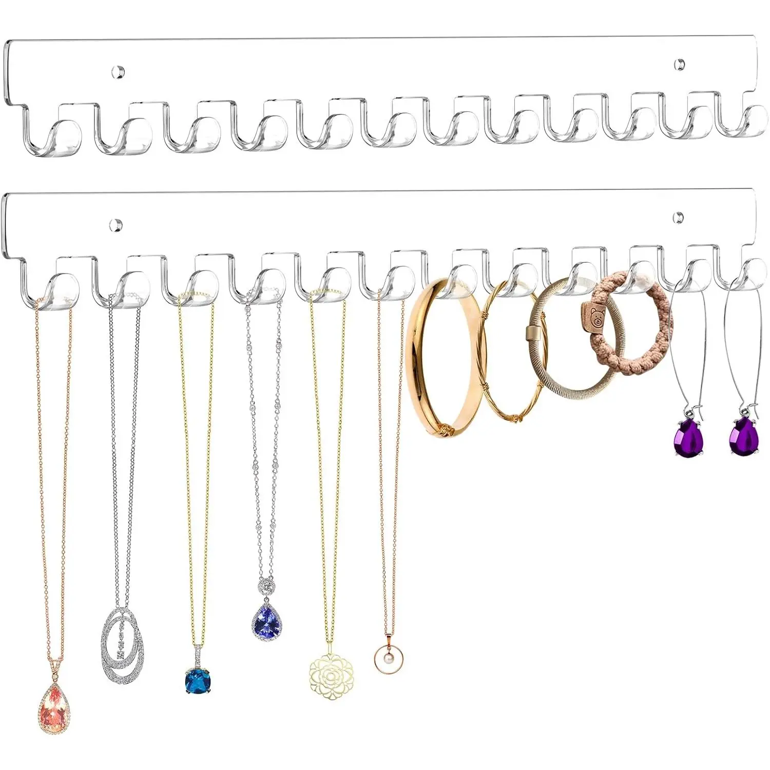 13.8 inch  Necklace Holder 2 Pack Wall Mounted Necklace Organizer   Organizer with 12 Hooks for Necklaces, Bracelets, Rings and Bangles Display