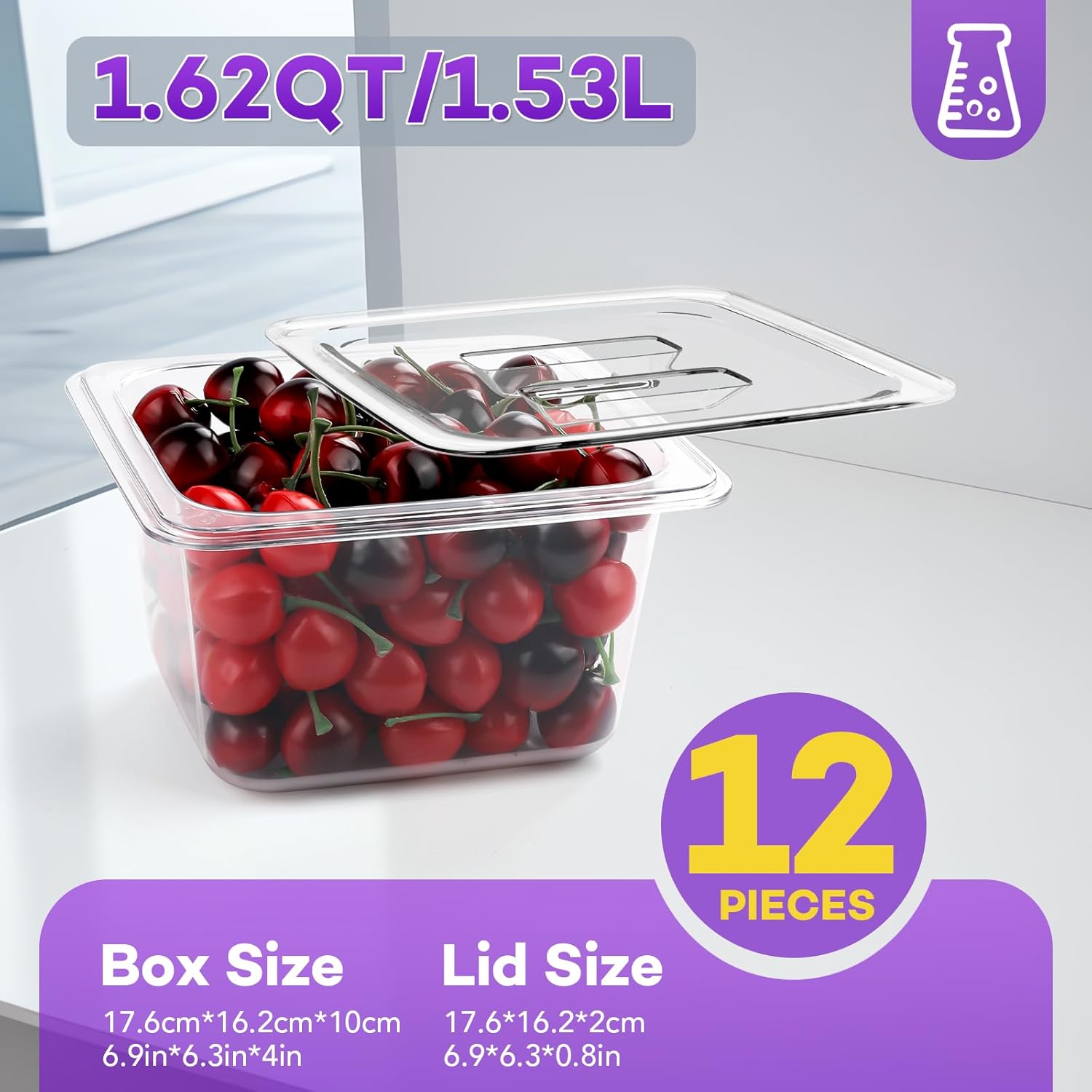 12 Pack Plastic  Pan with  1/6 Size 4 Inch Deep Commercial  Storage Containers for Fridge Salad Fruits Vegetables Clear Restaurant Polycarbonate