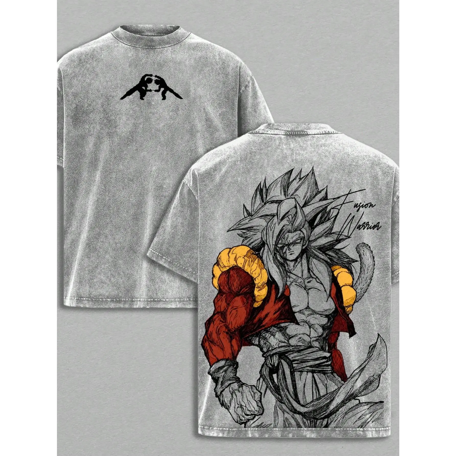Gogeta Graphic T-Shirt - Fusion Warrior SSJ4 Anime Manga, Heavy Cotton Unisex Oversize Menswear, Breathable Round Neck Stretch Sleeve Set