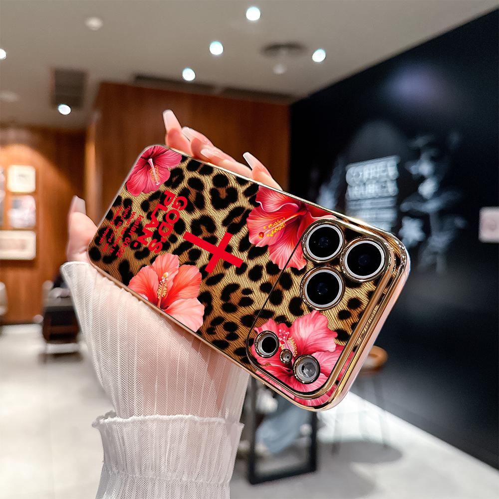 Leopard print and GOD'S PLAN lsaiah 60:22 Pattern Shockproof Phone Case for iPhone 17 Pro Max Air 16 15 14 13 12 11 Plus  Gold electroplated edge texture Full-lens protection Protecitved Cover