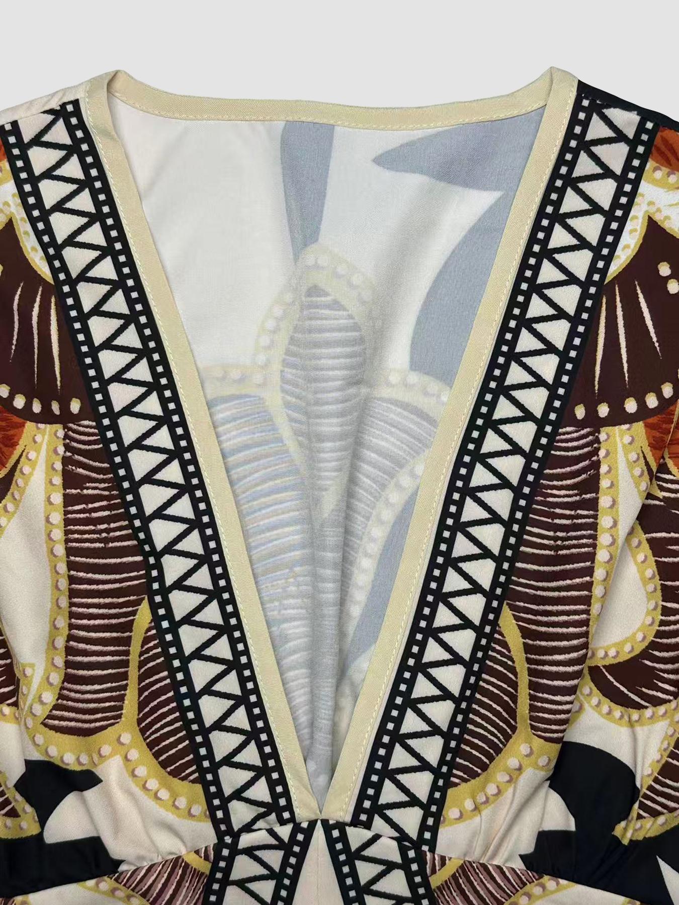 Women's All Over Print Top, Casual V Neck Top for Spring & Summer, Women's Clothing for Daily Wear, Blouse