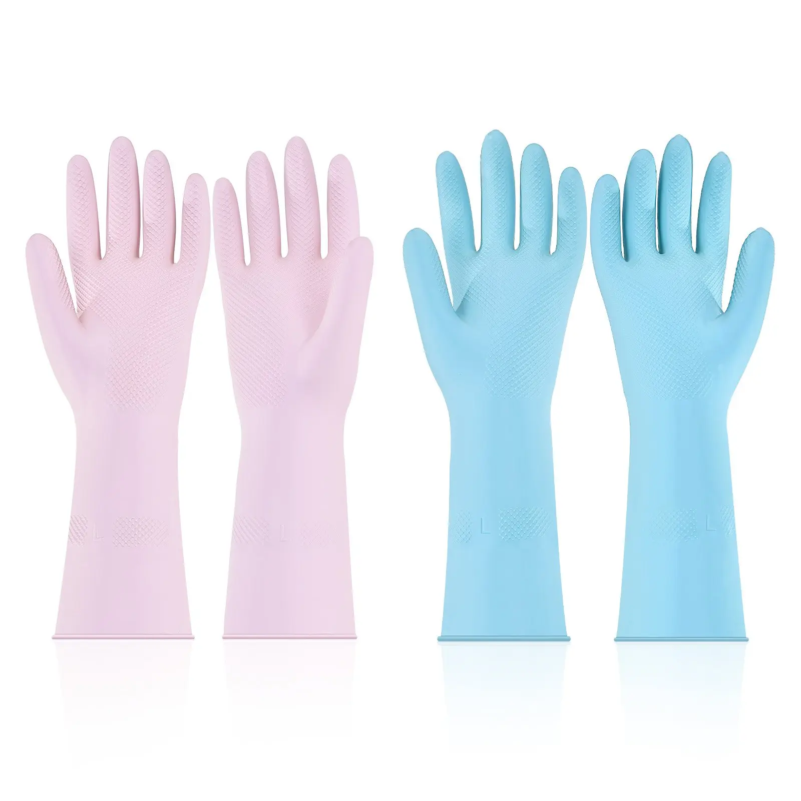VEVOR Reusable Waterproof Dishwashing Hand Gloves, 2 Pairs Large Pink+Purple with Rolled Cuffs, Comfortable Multifunctional Non-Slip Flexible Long-Lasting for Household Kitchen Cleaning Tasks