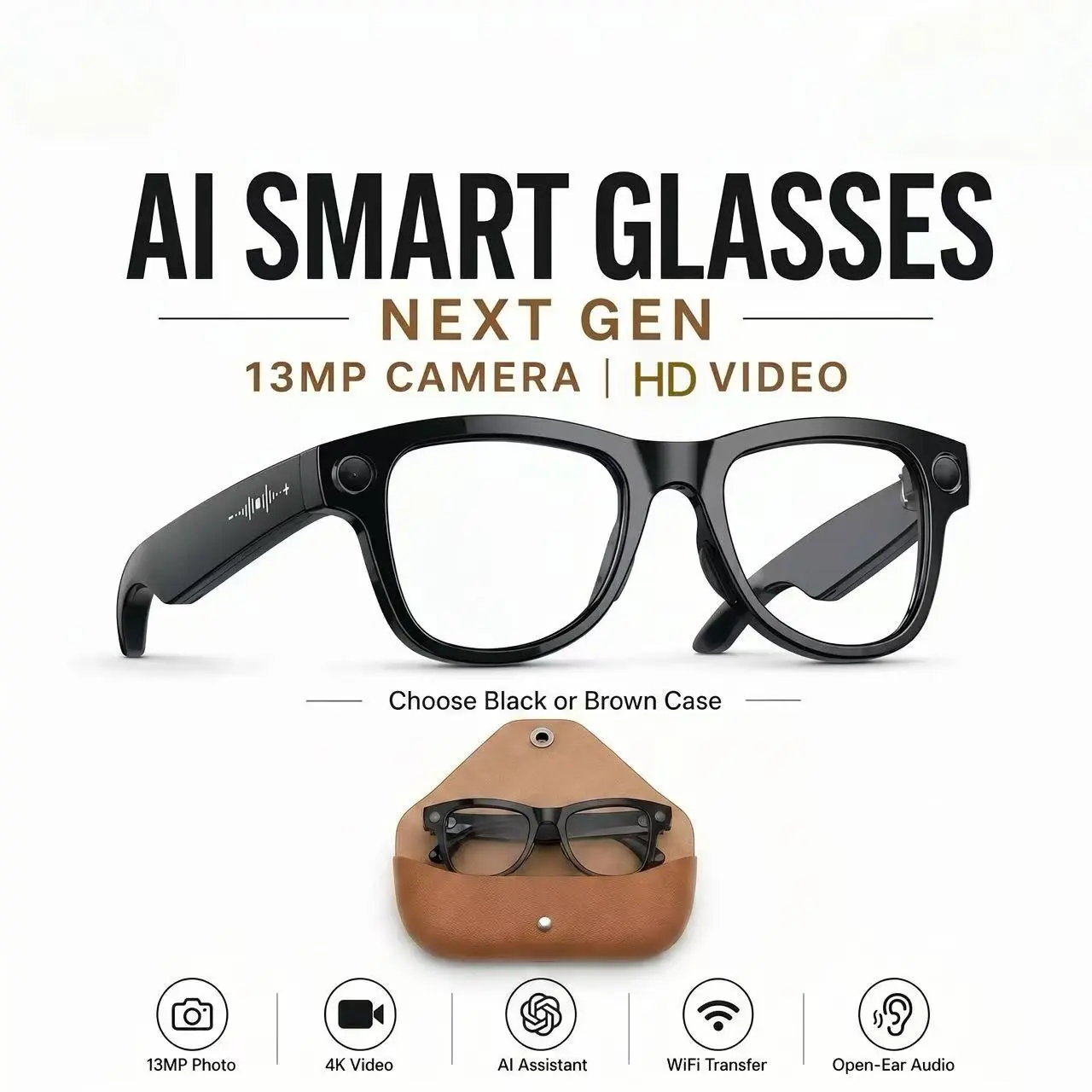M02x Pro Max Ai Smart Glasses, Real-Time Translation, 8mp Camera, Video Recording, Ai Voice Assistant, Multilingual Support