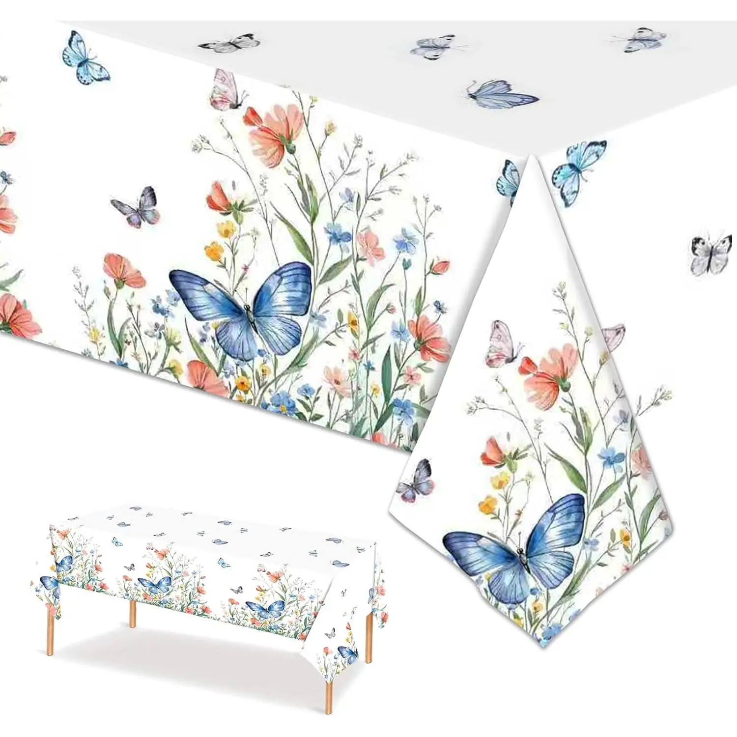2Pack Spring Floral Tablecloth Disposable Wildflower Party Decorations | Spring Tablecloth 54 x 108 Inch Flower Plastic Table Cover for Garden Party Birthday  Shower Bridal Picnic Supplies