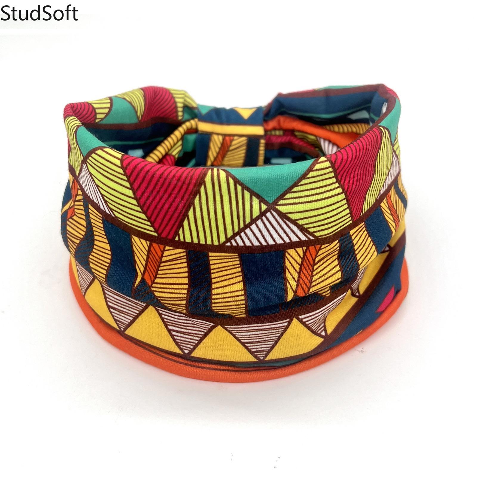 African Print Wide Headbands for Women, Elastic Knotted Hair Bands, Boho Workout Sweatbands for Yoga Sports, Fashion Hair Accessories, 4 Pack