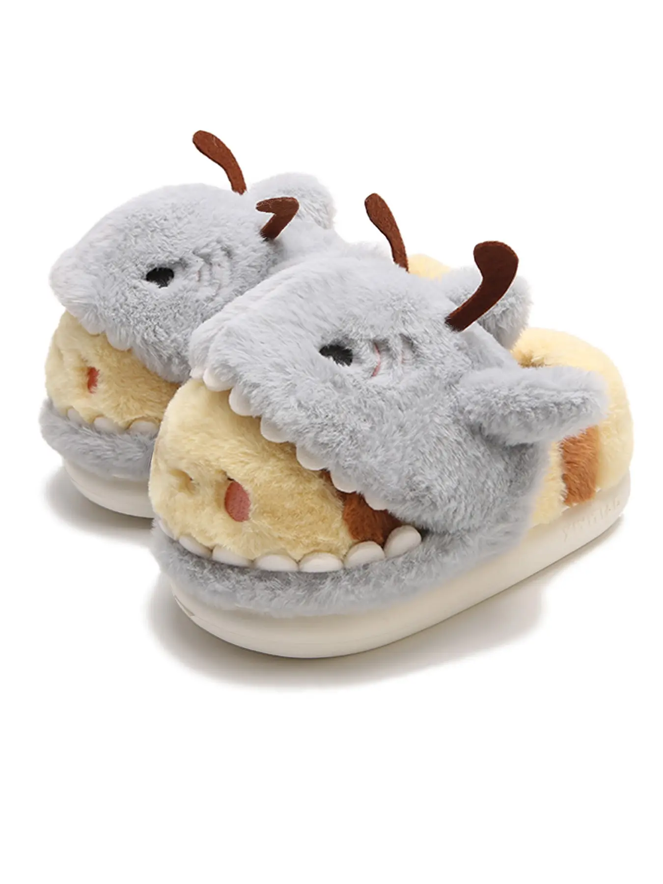 Xixitiao New Shark Bee Cartoon Full Sole Cotton Slippers, Women's Autumn Winter Couple Home Soft Bottom Thick Warm Fuzzy Slippers, Men's