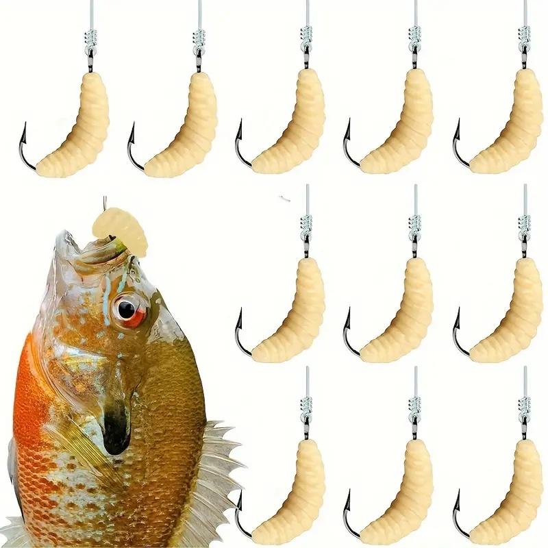 12 Pack Rubber Maggots Fishing Lures Set with Hooks, Soft Artificial Fishing Worms Bait, Multi-Purpose Lifelike Lures for Bass Trout Bluegill, Effective Freshwater Fishing Tackle, Ideal Gift for Anglers & Fishing Enthusiasts