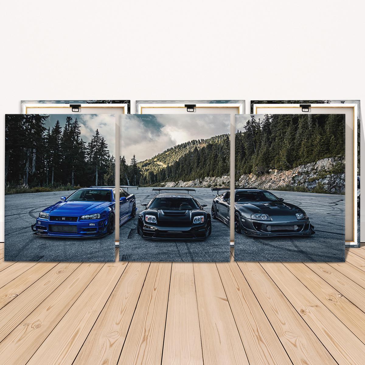 Car Pattern Canvas Painting with Frame, Modern Cool Design, Unique Artwork, 3 Counts/set Modern Wall Art Painting, Wall Art Decor for Home Living Room Bedroom Office, Art Wall Decoration #GLOBAL PICKS
