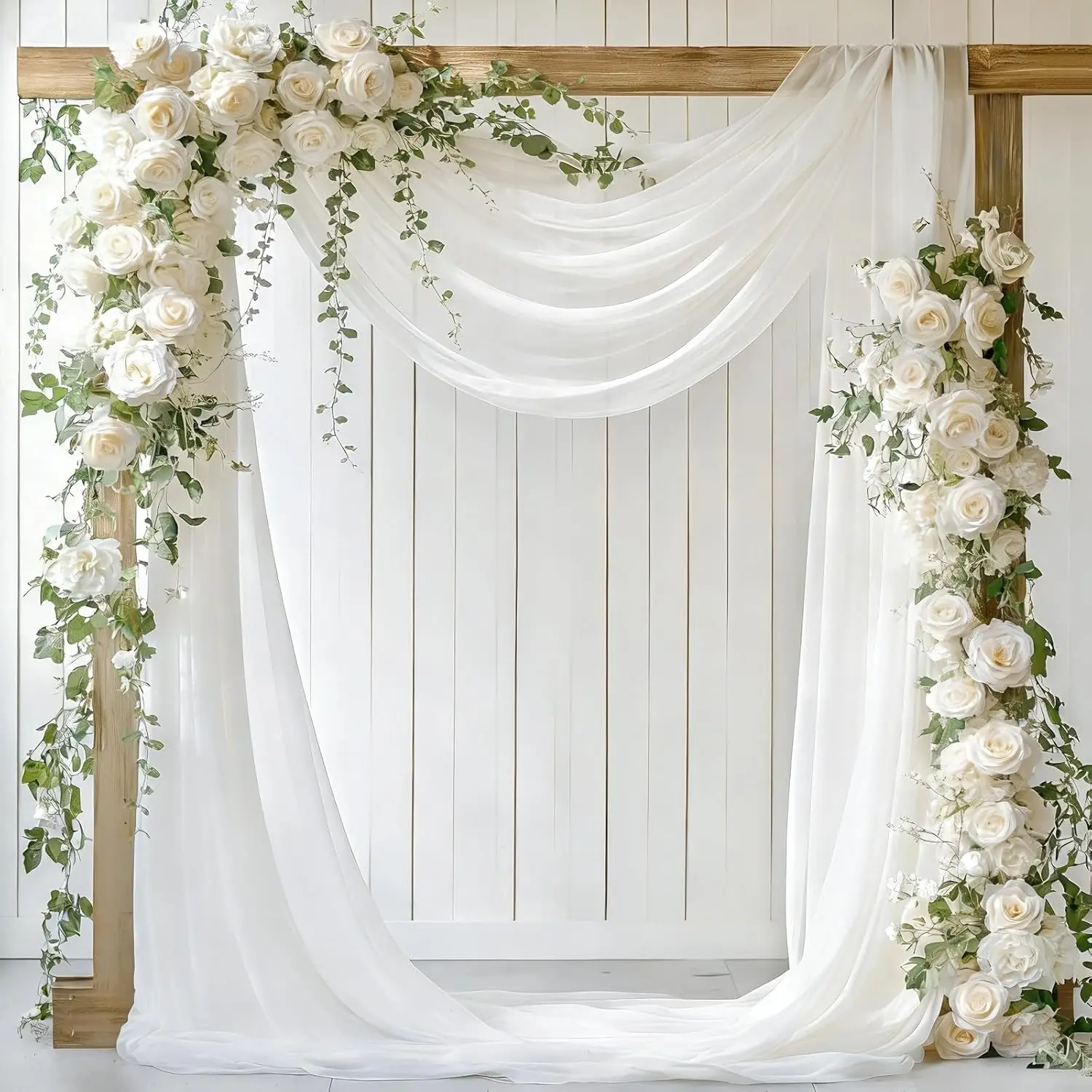 White Wedding Arch Draping Fabric - 1 Panel 31" x 20FT, Elegant Sheer Chiffon Arch Drapery for Wedding Ceremony Backdrop, Arbor, Bridal Shower, Party & Photo Booth Decoration