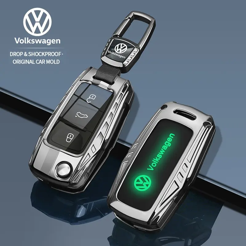 Volkswagen Car Key Cover for Tiguan Golf Polo Passat Jetta Touran Caddy, Leather Metal Remote Control Protector, High-End Quality