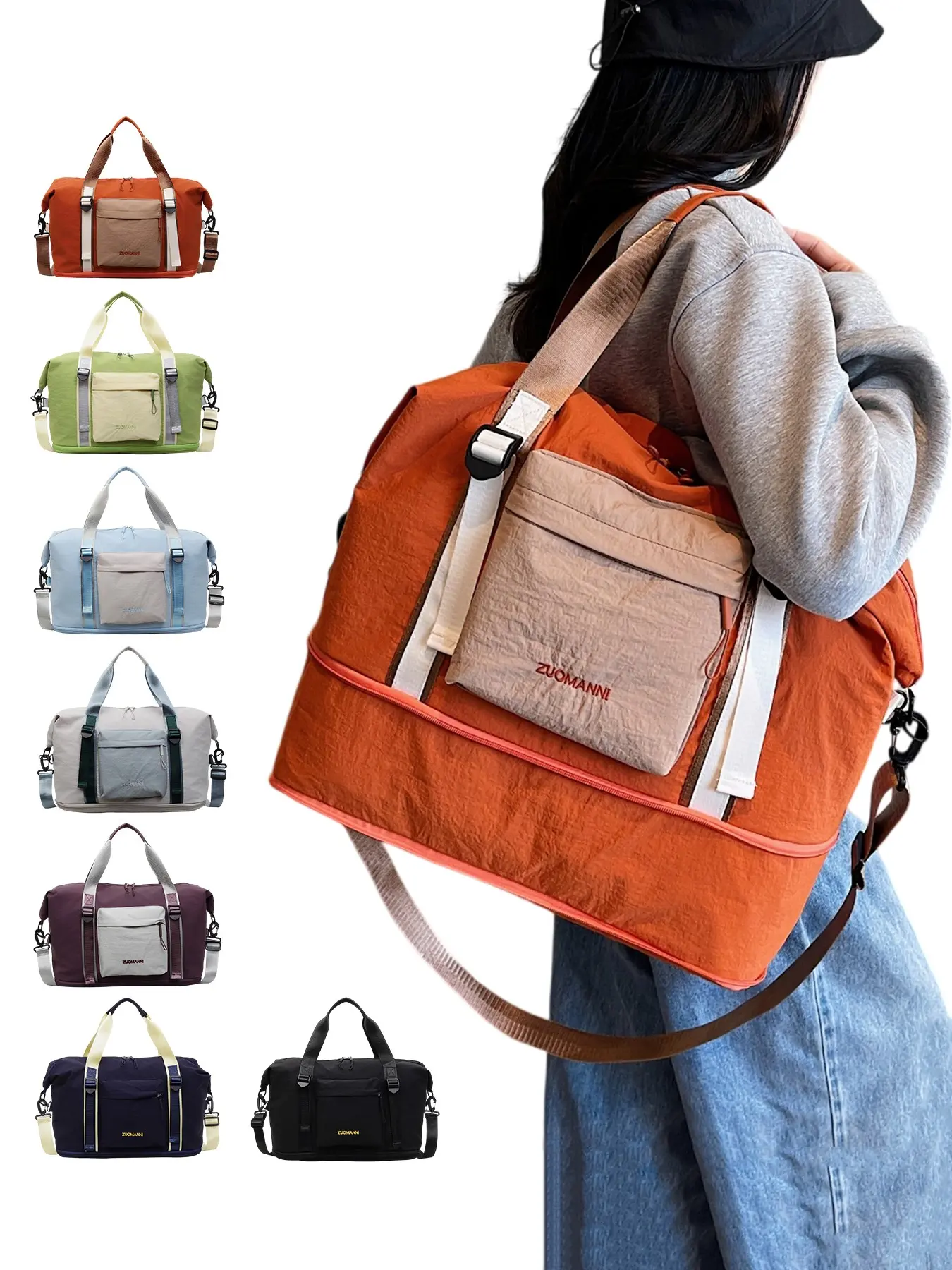 Women's Large Capacity Tote Bag, Expandable Travel Bag, Multi-Layer Zipper Shoulder Bag, Lightweight Foldable Gym Bag, Business Luggage, Student Backpack, Multi Functional Bag