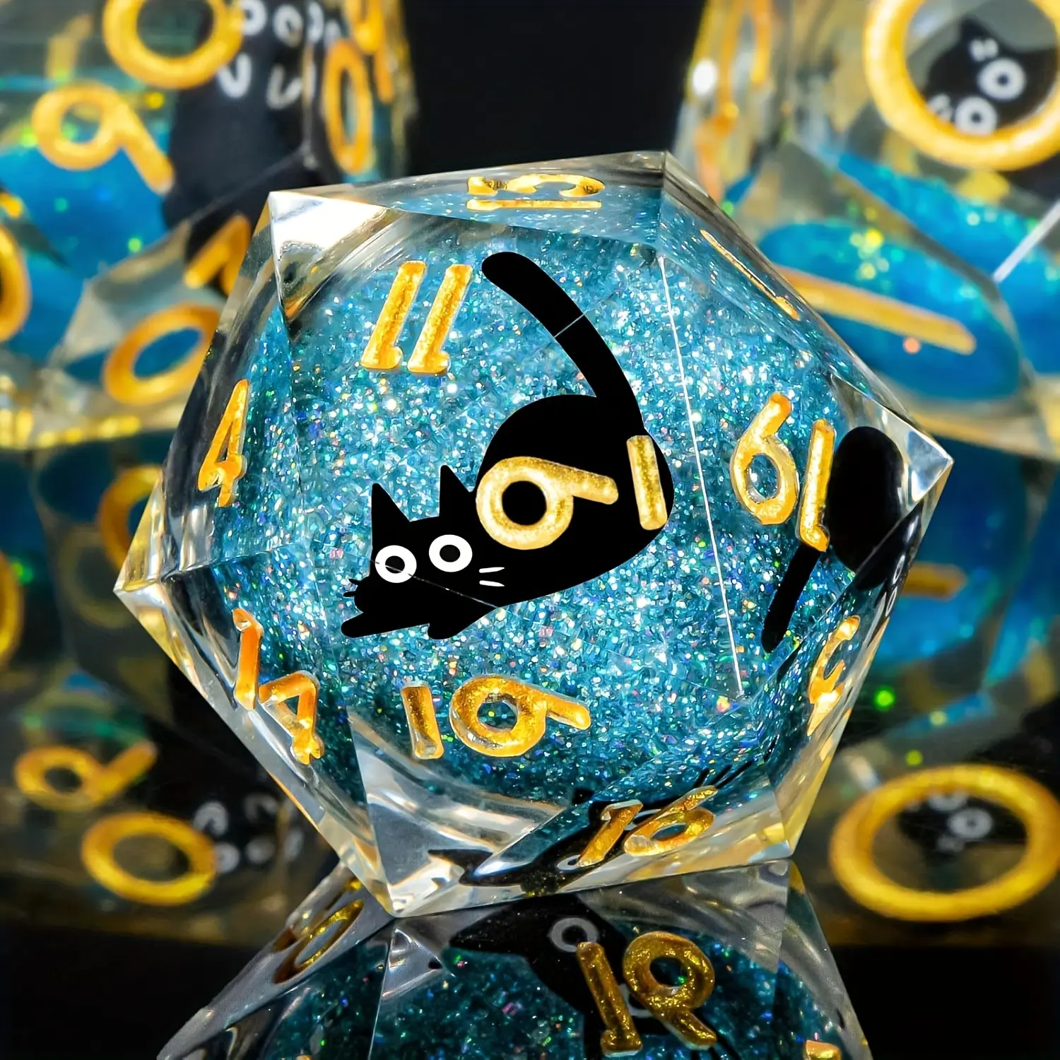 Resin DND Dice Set with Gift bag, 7Pcs Liquid Core Cat D&D Dice, Cute Dungeons Dragons D and D Dice, Sharp Edge Role Playing Game Dice D20 D12 D10 D8 D6 D4,Suitable for tabletop role-playing games and gift-giving.