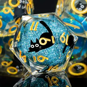 Resin DND Dice Set with Gift bag, 7Pcs Liquid Core Cat D&D Dice, Cute Dungeons Dragons D and D Dice, Sharp Edge Role Playing Game Dice D20 D12 D10 D8 D6 D4,Suitable for tabletop role-playing games and gift-giving.