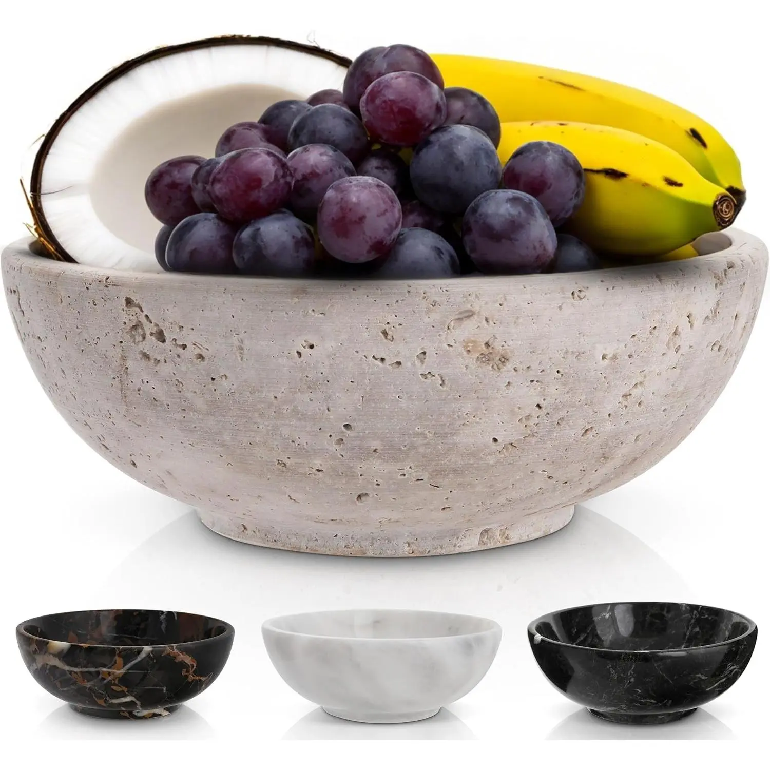 8 in Decorative Travertine Bowl - Aesthetic Look Table Top Centerpiece, Heavy Stone Catchall for Home Decor (Coffee Table, Kitchen Counter, Entryway Use for Fruit, Jewelry, Potpourri)