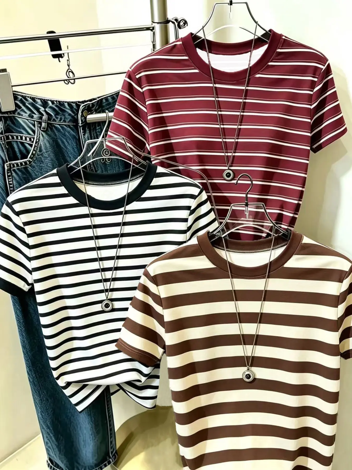 Women's Striped Colorblock T-Shirt 3-Pack, Fashion Casual Round Neck Short Sleeve Top, Breathable Summer Women's Clothing