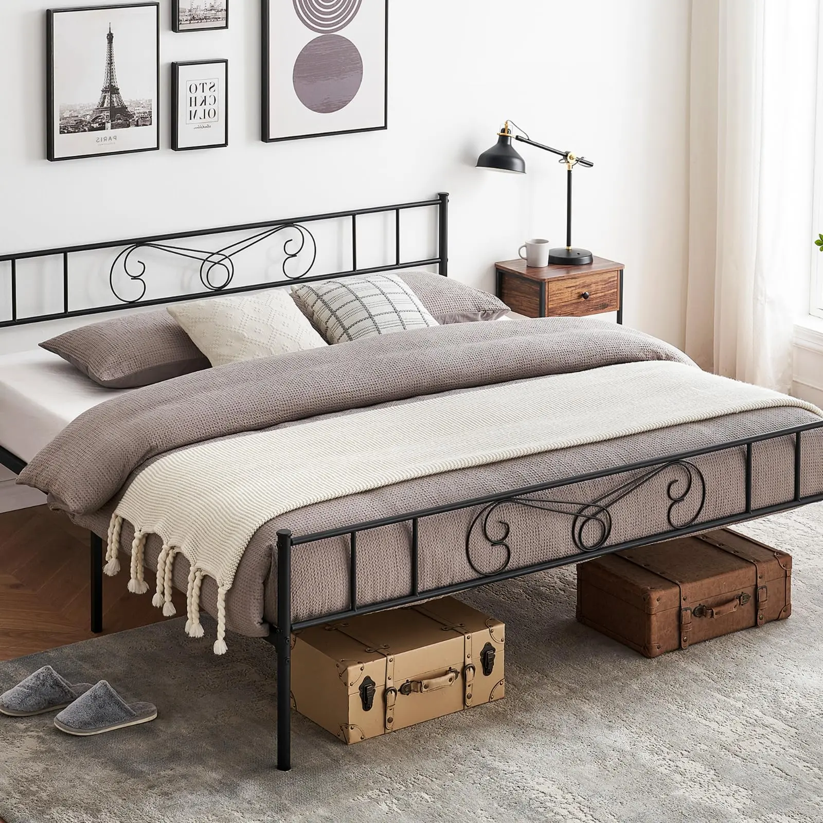 GARVEEMarco De Cama Full Size Con Cabecera y Pie De Cama - Base Plataforma Resistente Con 12" De Espacio De Almacenamiento, Sin Necesidad De Box Spring, Montaje Fácil y Libre De Ruidos