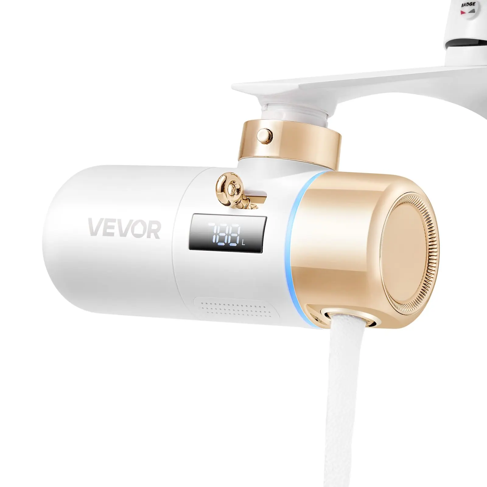 VEVOR Faucet Water Filter, Faucet-Mount Sink Tap Purifier with Micro-Bubbles & Chlorine Removal, 1 Filter Included, White+Gold for Kitchen & Bathroom Use