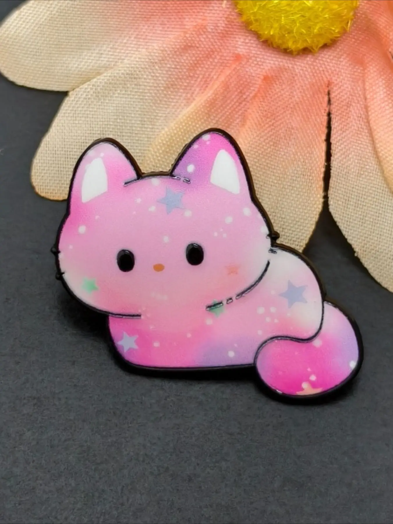 Kawaii Galaxy Star Pink Cat Enamel Pin, Gradient Space Kitty Lapel Brooch, Cute Cartoon Pet Badge for Backpack Clothes, Ideal Gift for Cat Lovers & Teen Girls